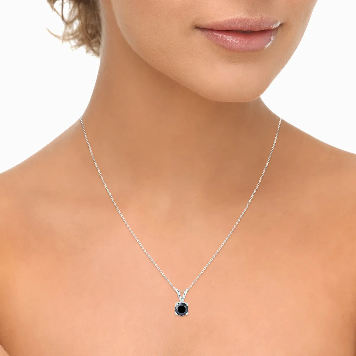 1 Carat Round Black Diamond Solitaire Pendant In 14K White Gold