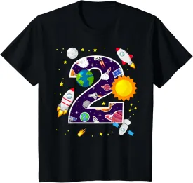 2nd Birthday Outer Space Galaxy Two Year Old Birthday T-Shirt