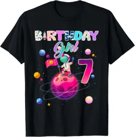 7th Birthday 7 Years Old Astronaut Space Galaxy Girl T-Shirt