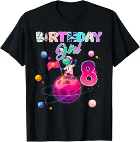 8th Birthday 8 Years Old Astronaut Space Galaxy Girl T-Shirt