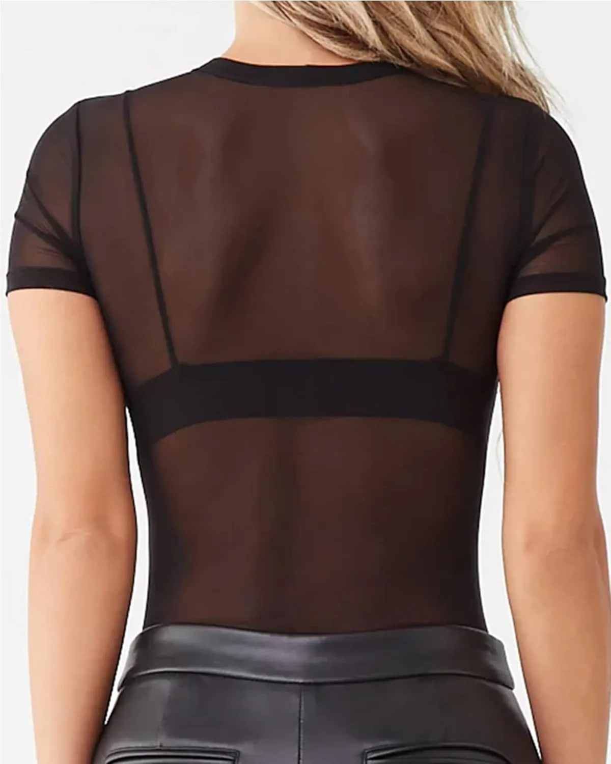 Allchic Womens Short Sleeve Sheer Mesh Tops Sexy See Through Tee Blouse Clubwears