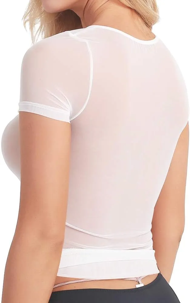 Allchic Womens Short Sleeve Sheer Mesh Tops Sexy See Through Tee Blouse Clubwears