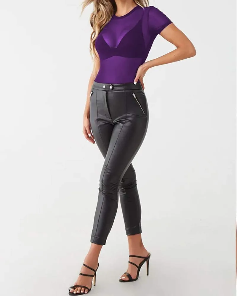 Allchic Womens Short Sleeve Sheer Mesh Tops Sexy See Through Tee Blouse Clubwears
