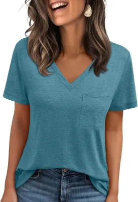 AUTOMET T Shirts for Women Short Sleeve Shirts V Neck Plus Size Summer Tops Casual Beach Vacation Outfits Clothes 2025
