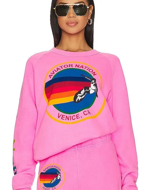 AVIATOR NATION RELAXED CREW SWEATSHIRT - NEON PINK
