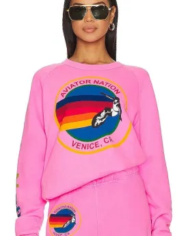 AVIATOR NATION RELAXED CREW SWEATSHIRT - NEON PINK