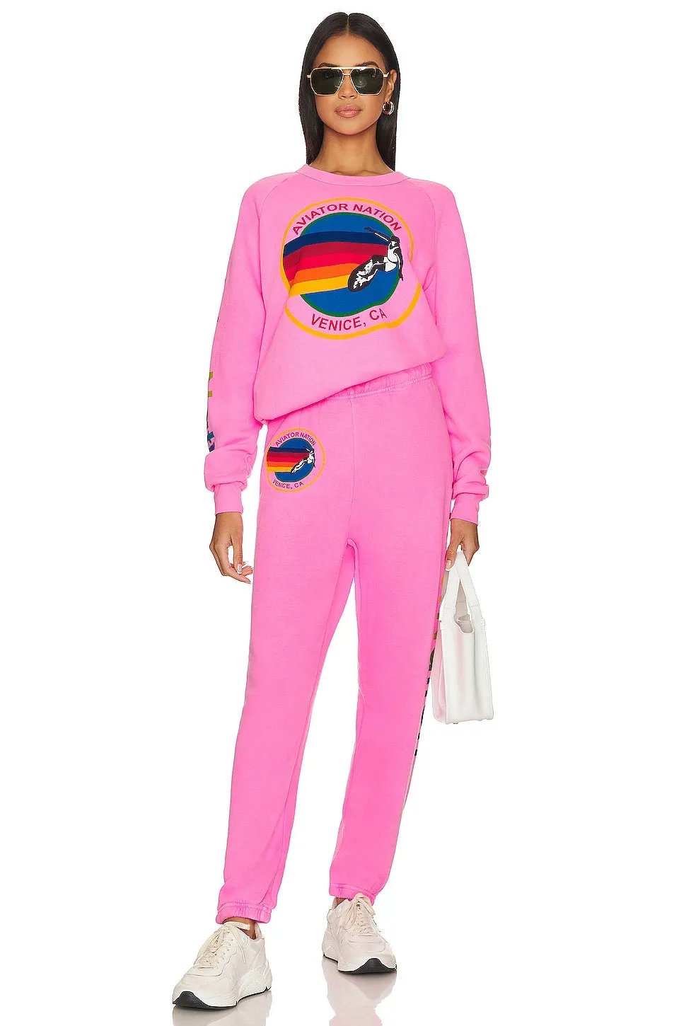 AVIATOR NATION RELAXED CREW SWEATSHIRT - NEON PINK
