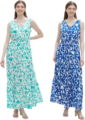 BING RUI CO 2 pack Womens Summer Dresses V Neck Sleeveless Maxi Dresses Floral Long Dress