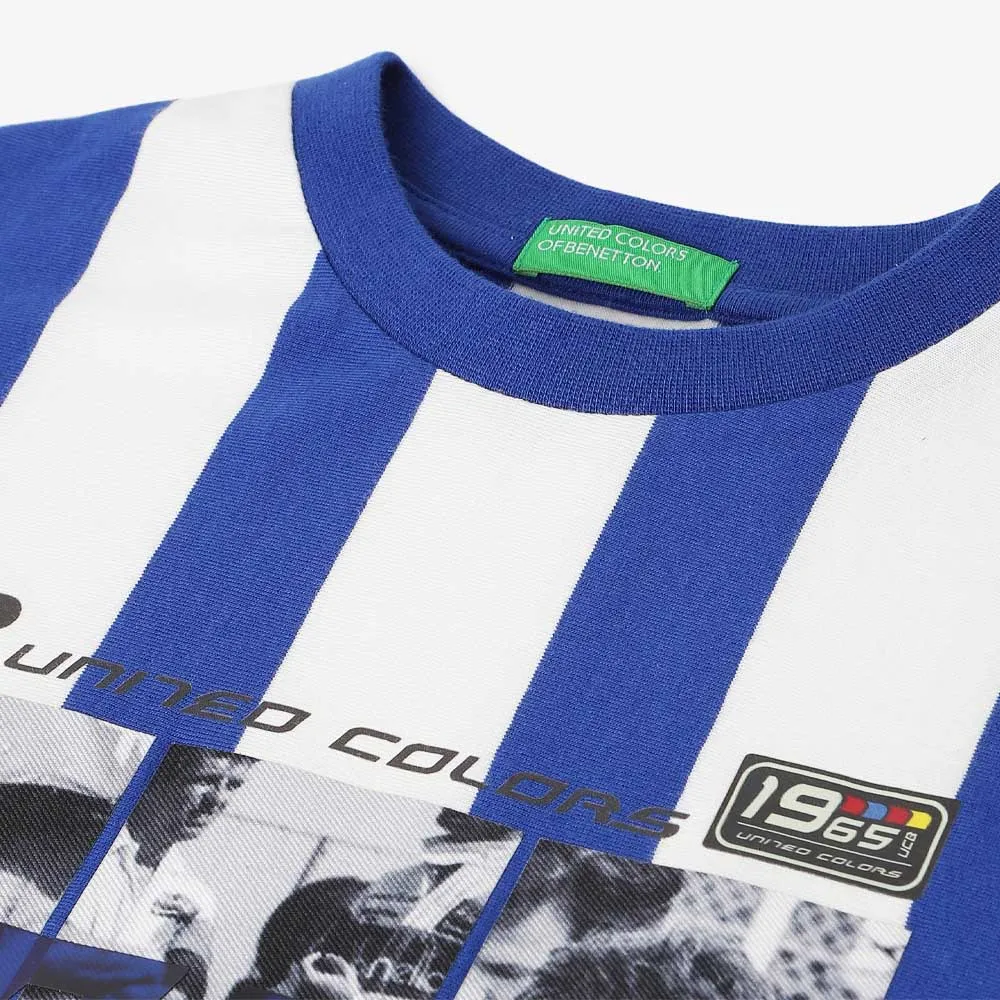 Blue Relaxed Fit Crew Neck Striped T-Shirt