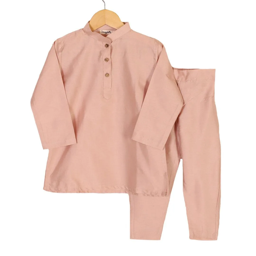 Boys Ethnic Brocade Floral Jacket with Rich Kurta Pant Set  - Red