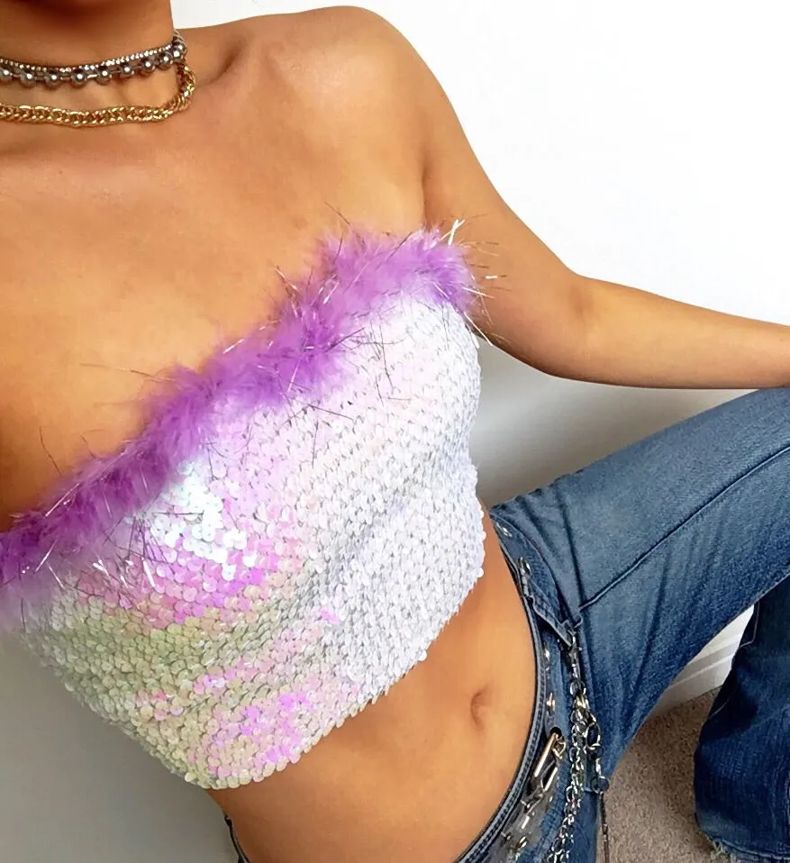 BRIA SEQUINS STRETCHY TUBE TOP