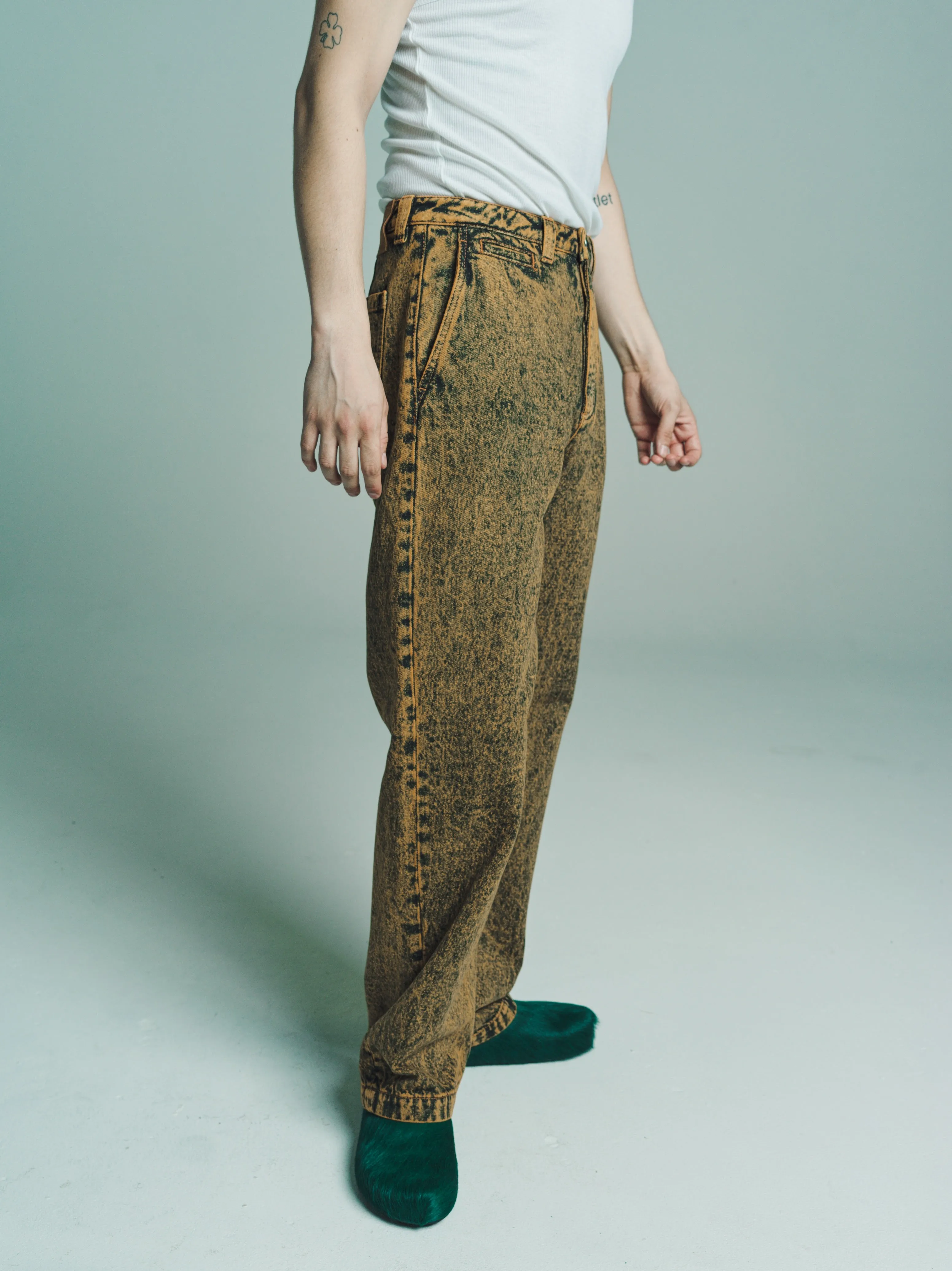 Brown Marble Dyed Denim Trousers