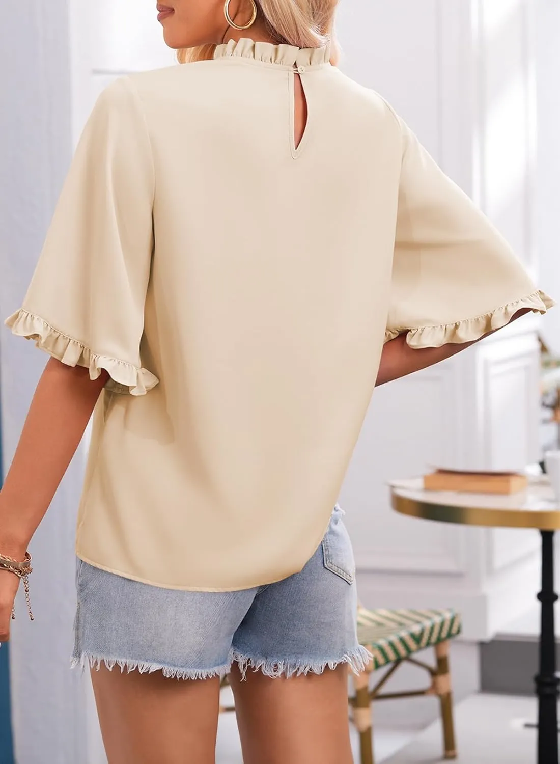 EVALESS Womens Half Sleeve Tops Cute Chiffon Blouses Summer Lightweight Ruffle Sleeeve Shirts Loose Fit Daily Wear 2025