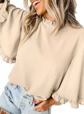 EVALESS Womens Half Sleeve Tops Cute Chiffon Blouses Summer Lightweight Ruffle Sleeeve Shirts Loose Fit Daily Wear 2025