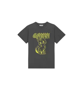 GANNI Black Kitty Relaxed T-shirt
