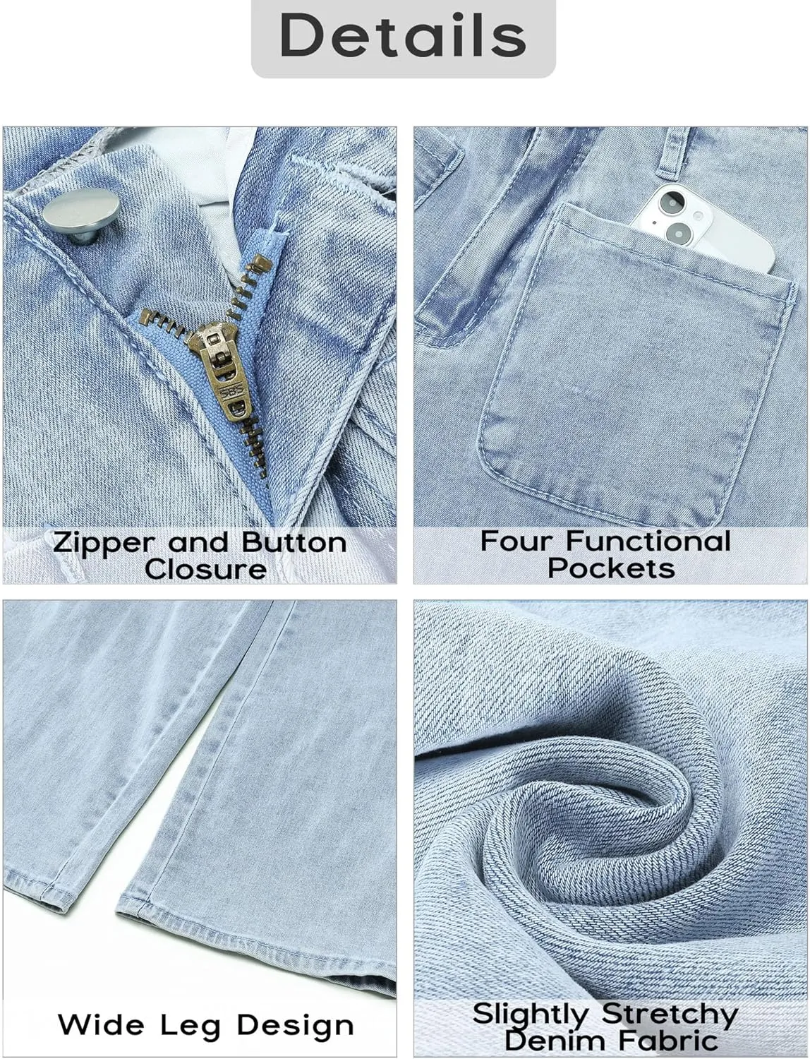 GRAPENT Wide Leg Jeans for Women High Waisted Straight Leg Stretchy Cropped Denim Pants with Pockets Jean Trousers