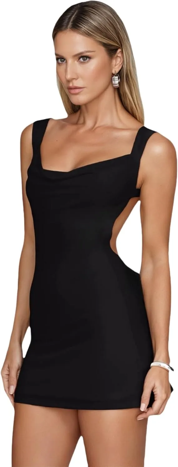 JUMISEE Women's Sexy Backless Mini Dress with Satin Bow Elegant Cowl Neck Wedding Guest Dress Cocktail Party Dresses