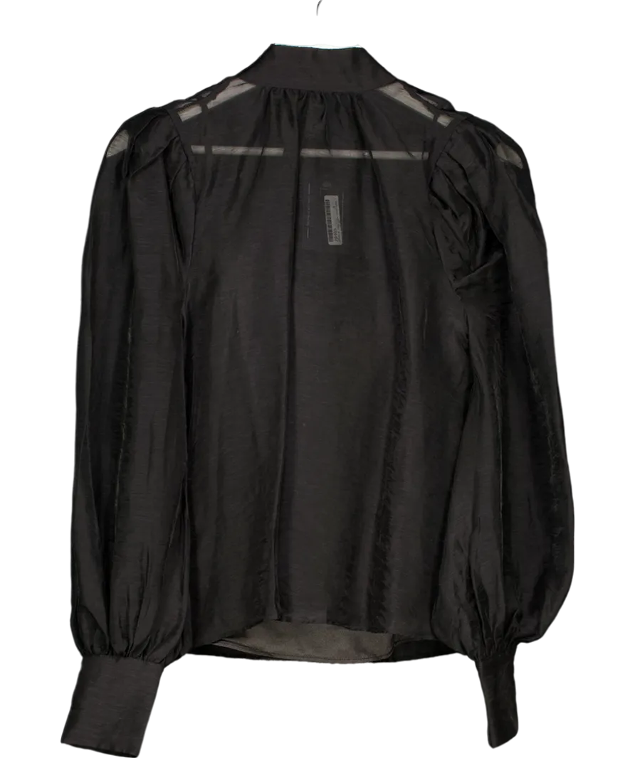 Karen Millen Black Sheer Puff Sleeve Tie Neck Blouse UK 10