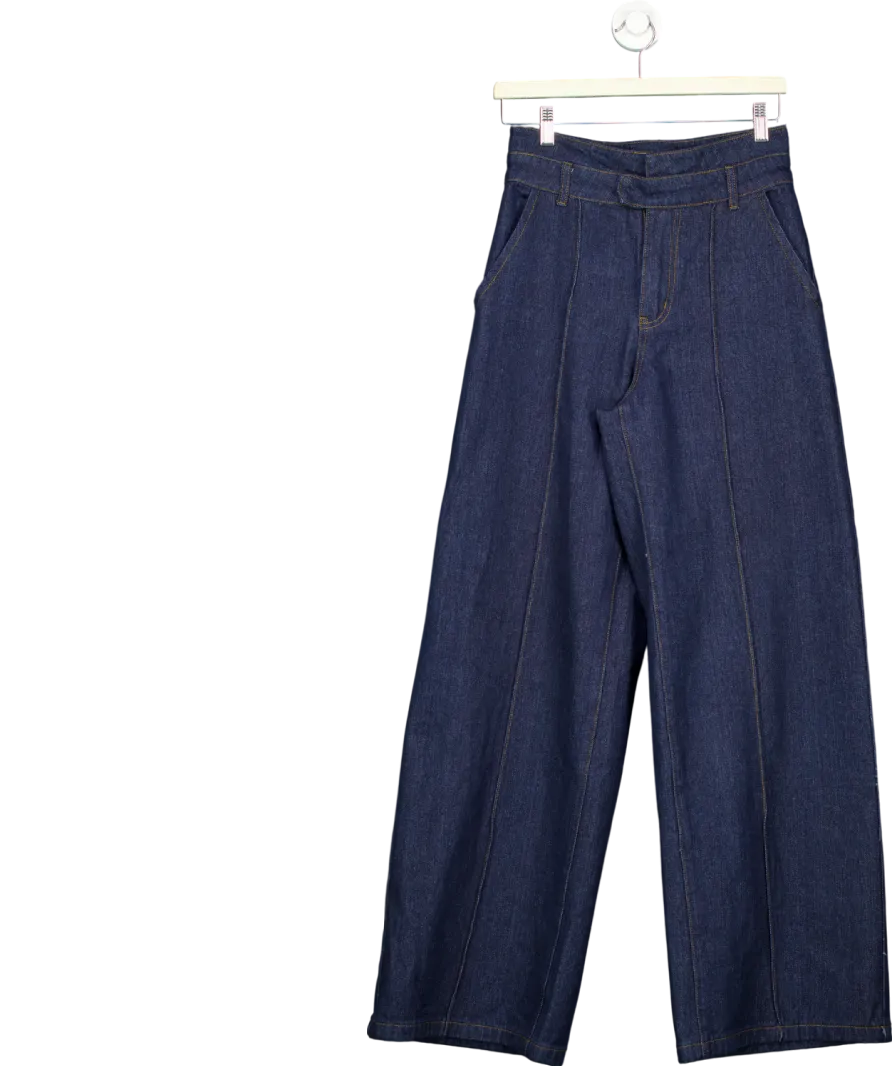 Karen Millen Blue Denim Waistband Detail Wide Leg Trousers UK 6