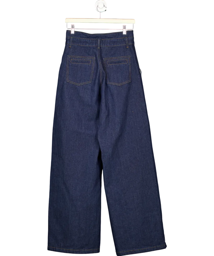 Karen Millen Blue Denim Waistband Detail Wide Leg Trousers UK 6