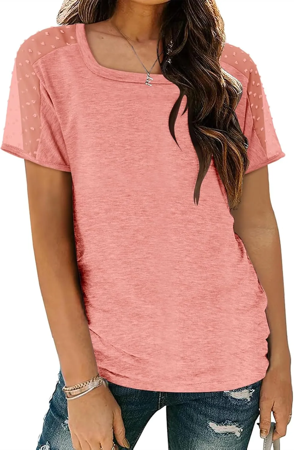 Magritta Women Mesh Sleeves Casual T-Shirts Summer Fashion See Through Blouses Tee S-3XL