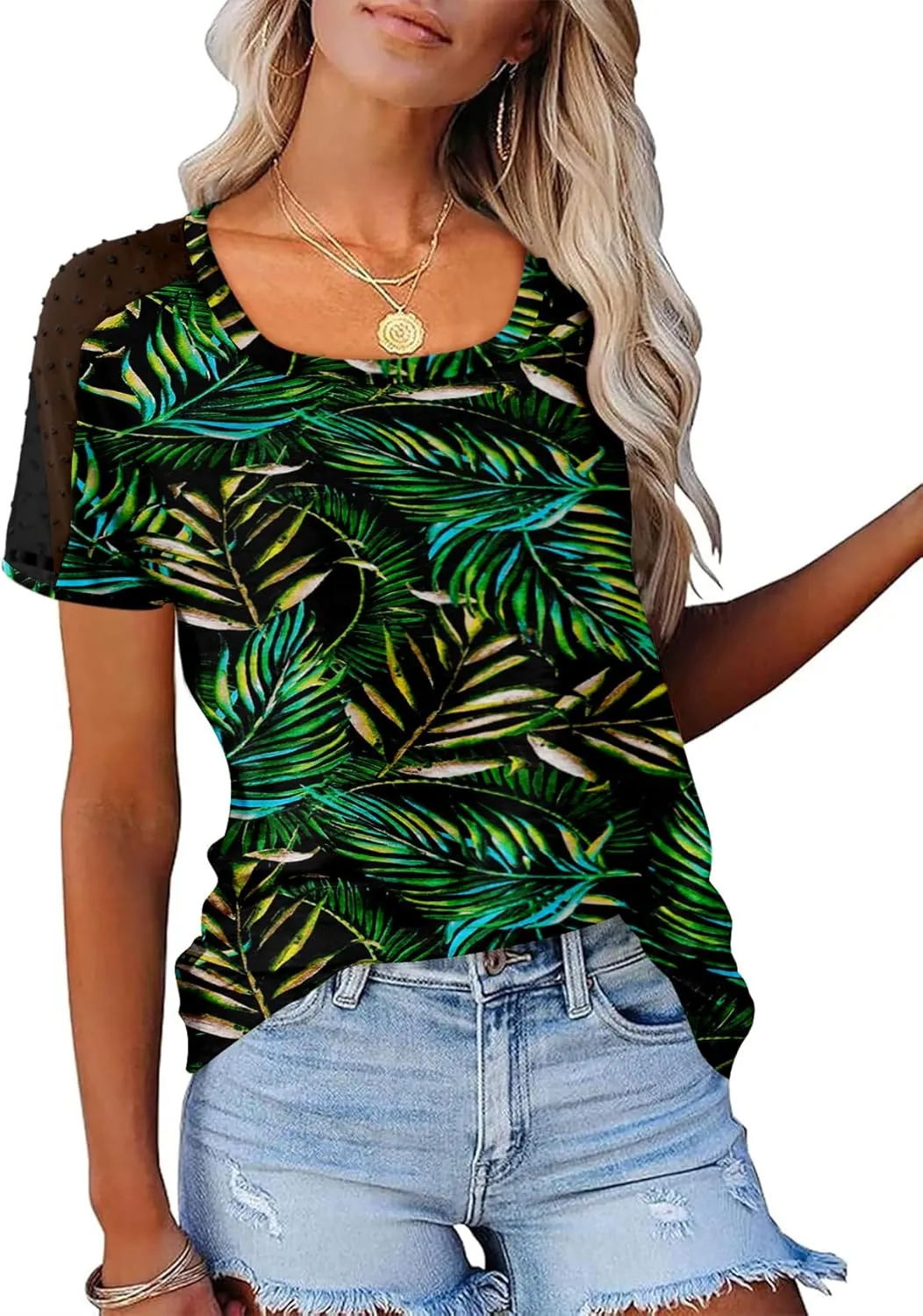 Magritta Women Mesh Sleeves Casual T-Shirts Summer Fashion See Through Blouses Tee S-3XL