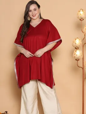 Maroon Rayon Embellished Kaftan Kurta