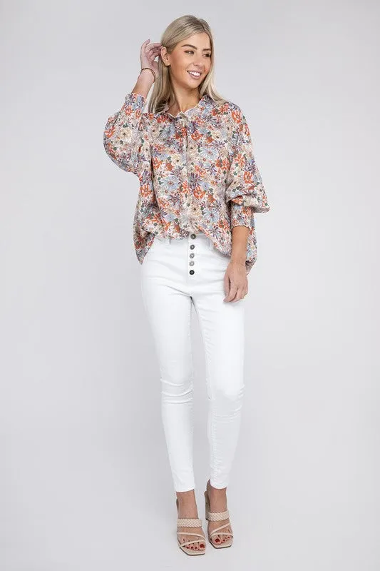Mock Neck Raglan Sleeve Blouse