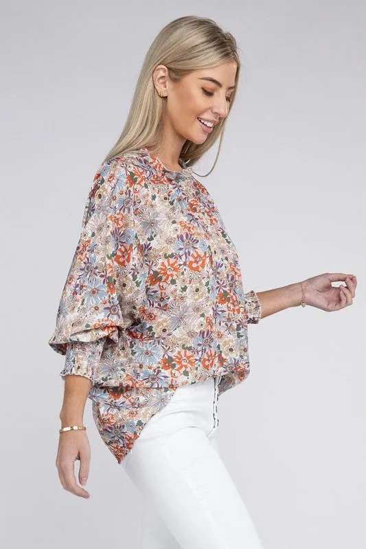 Mock Neck Raglan Sleeve Blouse