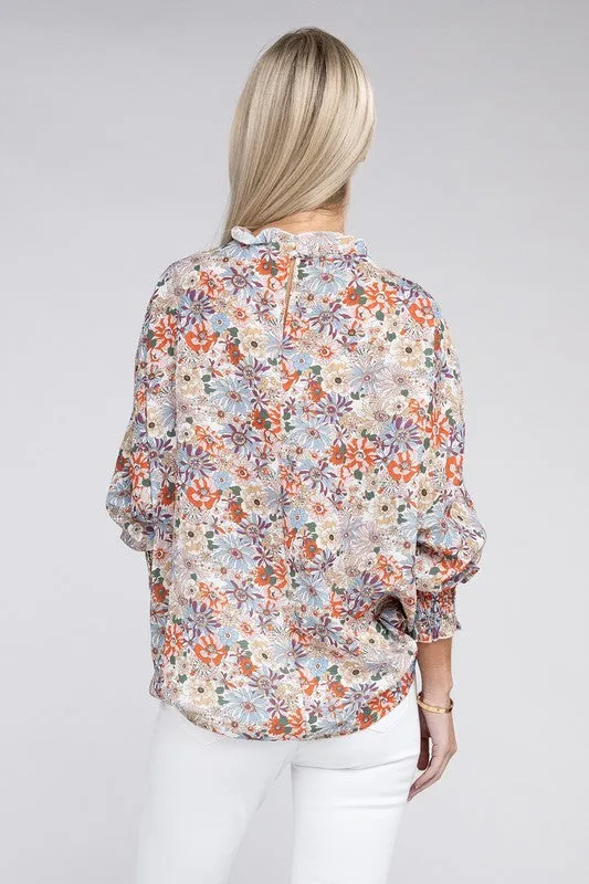 Mock Neck Raglan Sleeve Blouse