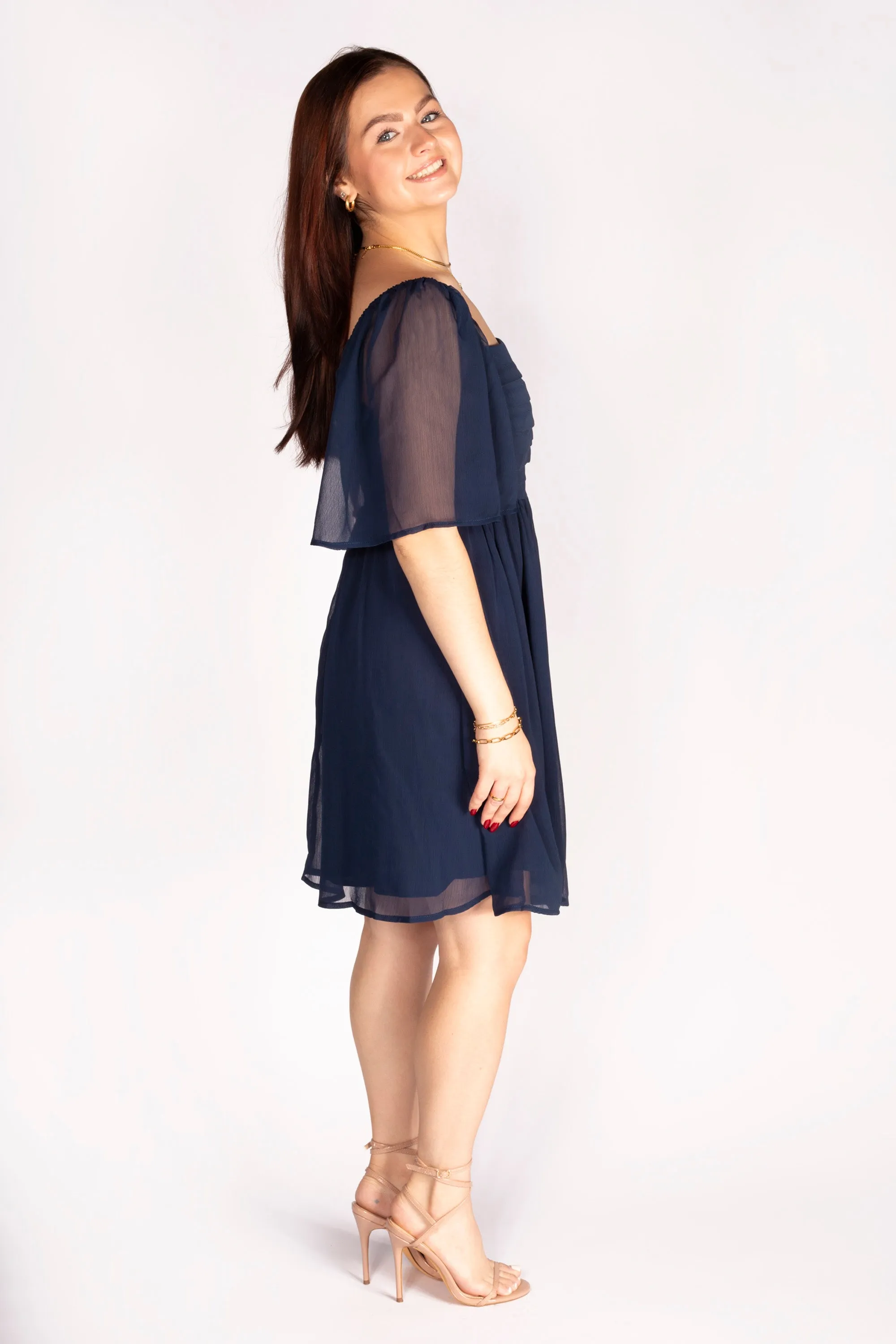 Navy Flutter Sleeve Dress - FINAL SALE