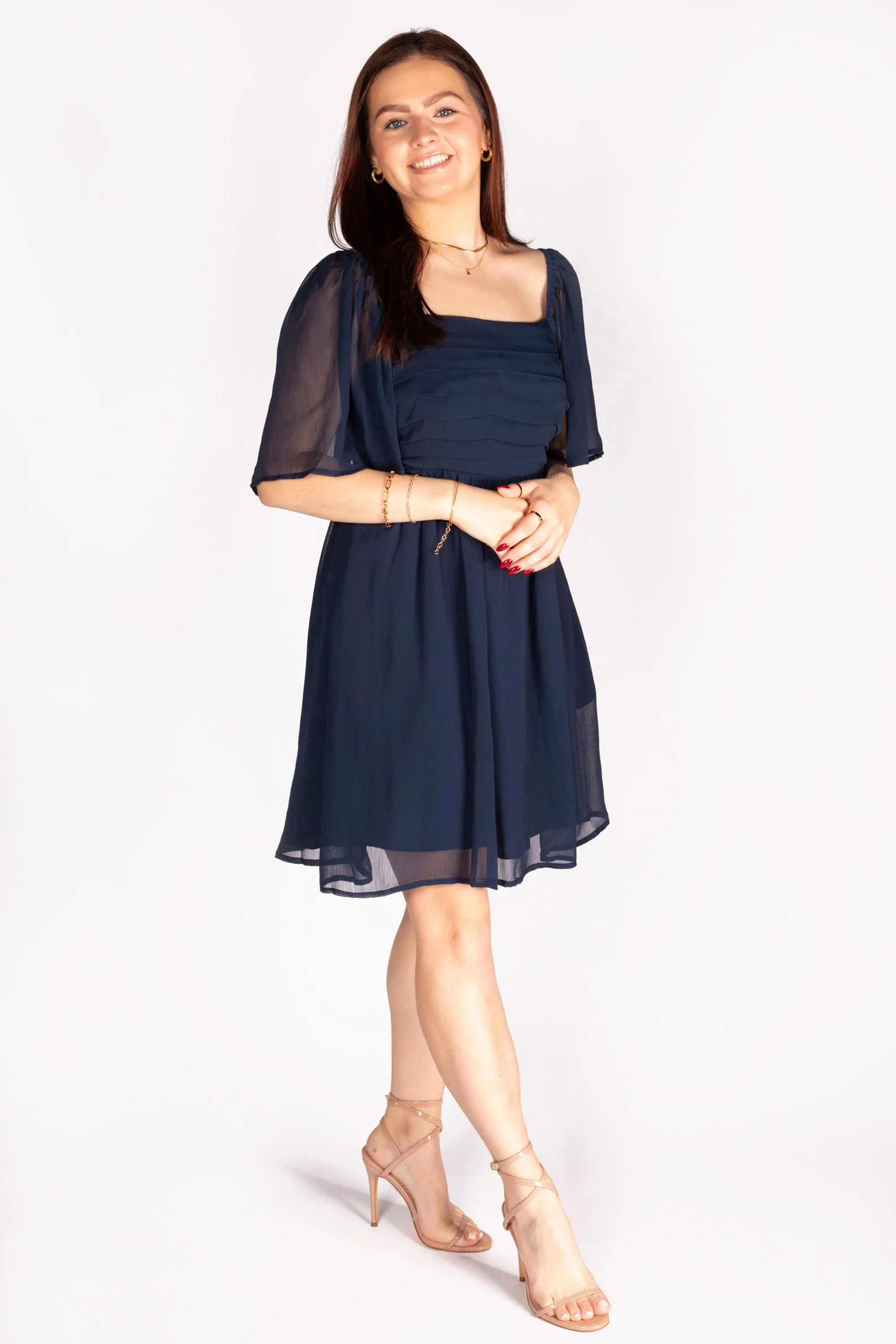Navy Flutter Sleeve Dress - FINAL SALE