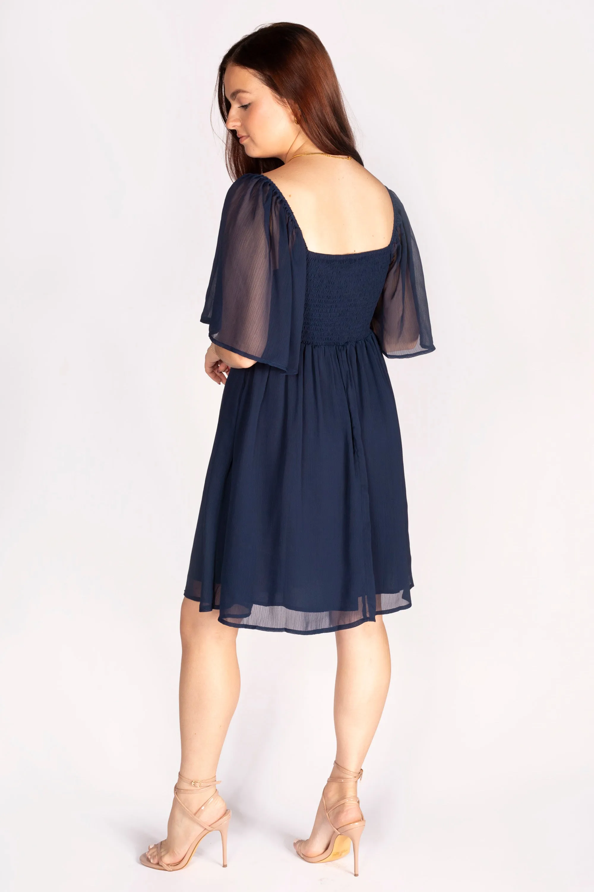 Navy Flutter Sleeve Dress - FINAL SALE