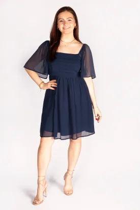 Navy Flutter Sleeve Dress - FINAL SALE