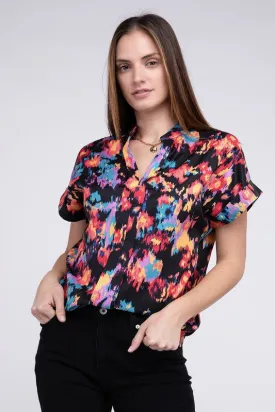 Notch Neck Floral Print Top