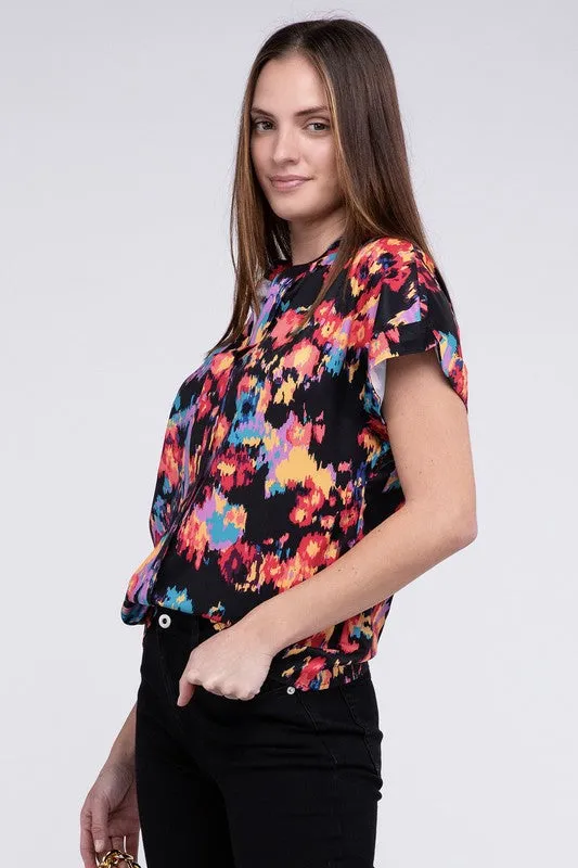 Notch Neck Floral Print Top