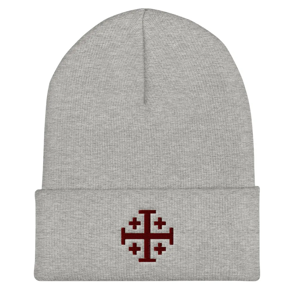 Red Jerusalem Cross Cuffed Beanie