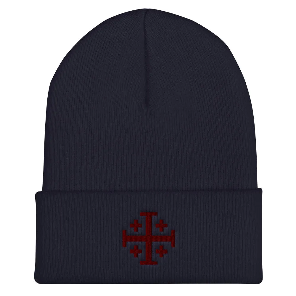 Red Jerusalem Cross Cuffed Beanie