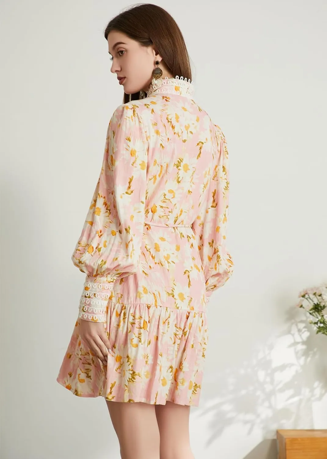 Ruffle Sleeve Tunic Midi Dress Flowy Shift Sundress Sweet Babydoll Button Down Swing Skirt
