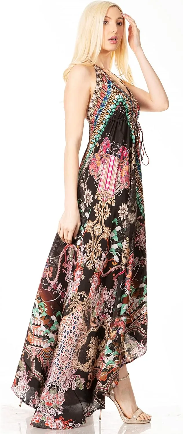 Sakkas Lizi 2 Women's Maxi High-Low Halter Handkerchief Dress Beach Party Vacation