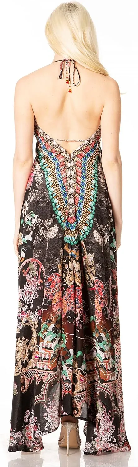 Sakkas Lizi 2 Women's Maxi High-Low Halter Handkerchief Dress Beach Party Vacation