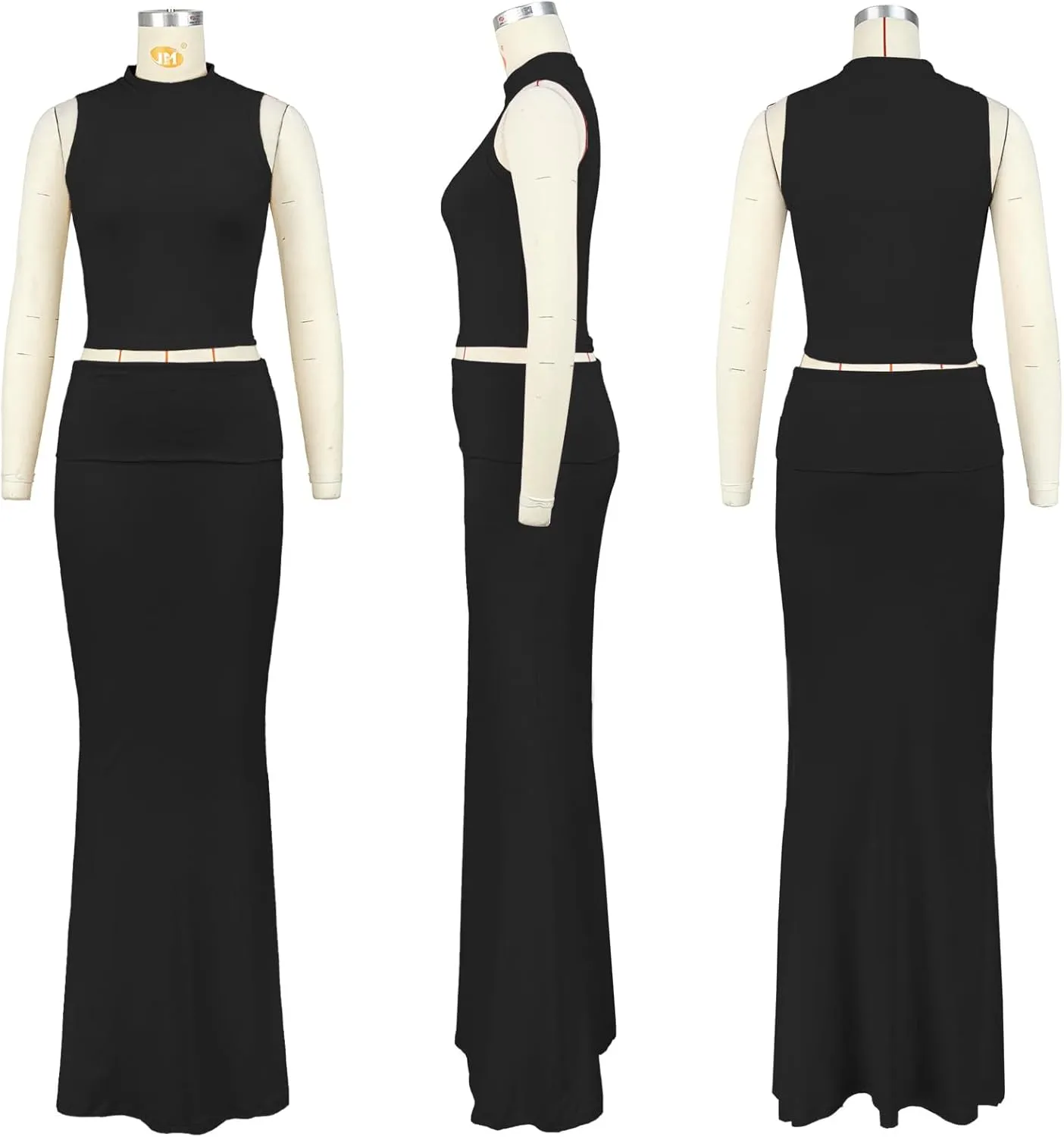 Skirt Sets Women 2 Piece Outfits - Sexy Two Pc Sleeveless Tank Crop Top Fold Over Maxi Long Skirts
