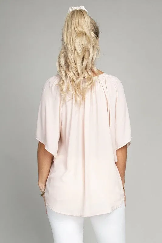 Solid Notched Neck Blouse