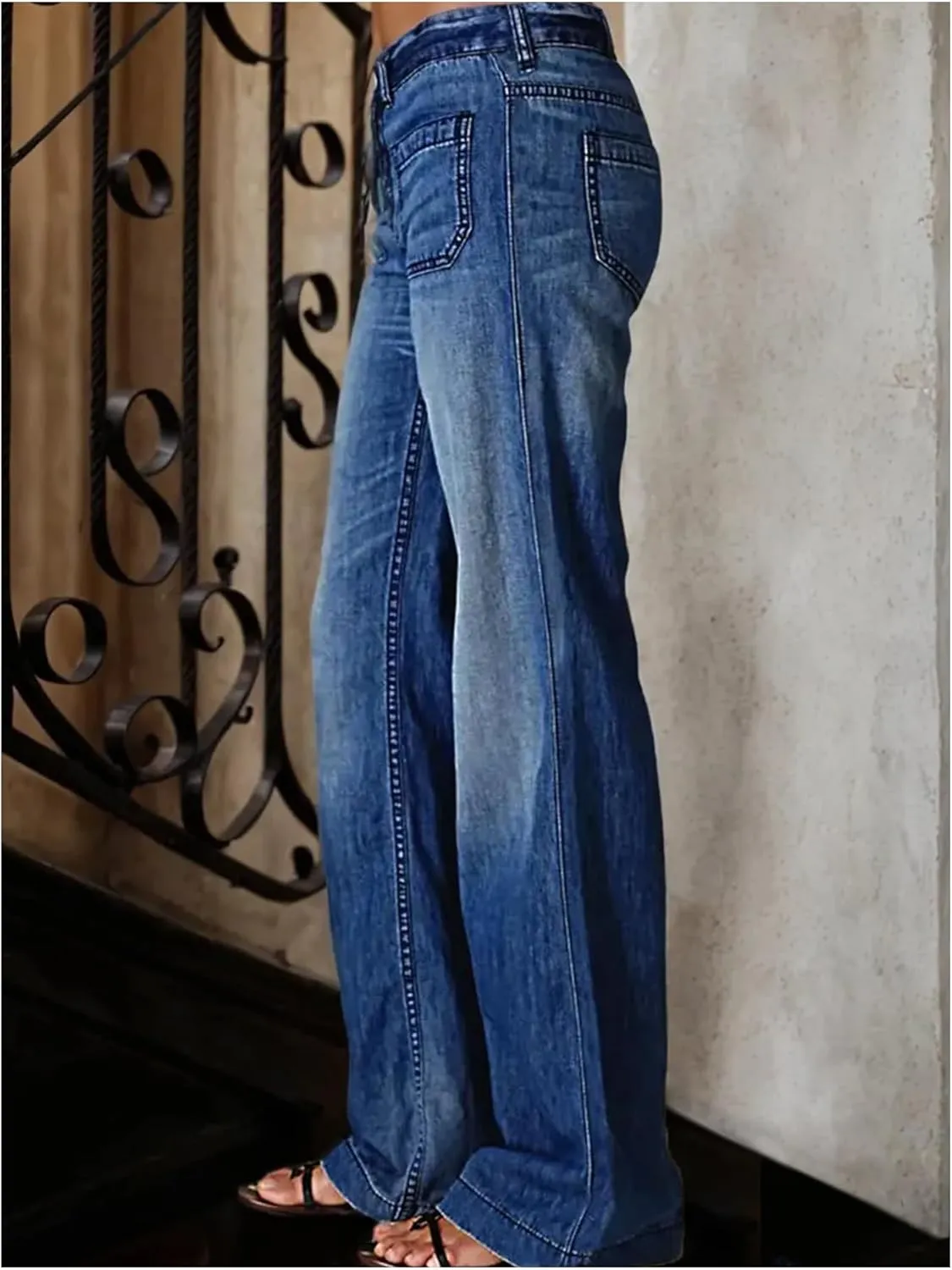 SOLY HUX Women's Retro Jeans High Waisted Straight Leg Denim Pants Trousers with Pockets