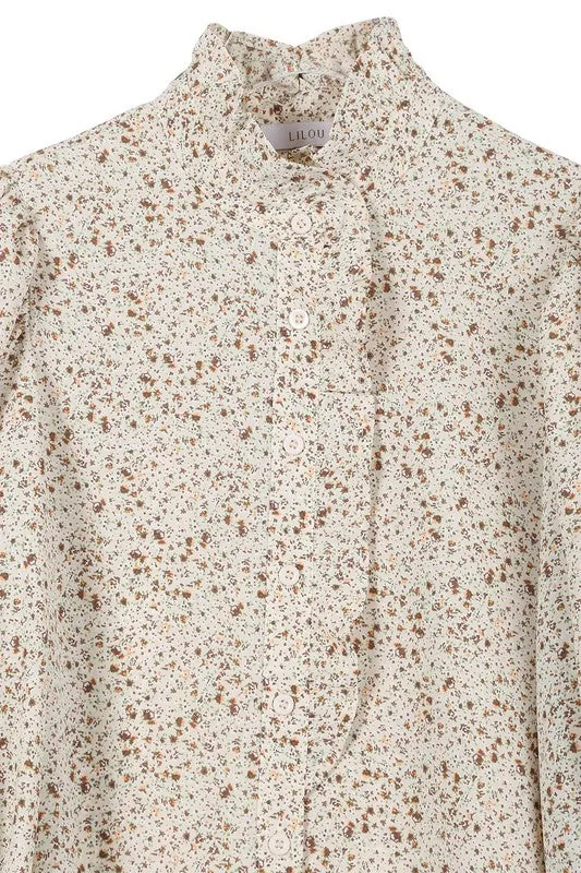 Stella Stand collar floral frill blouse