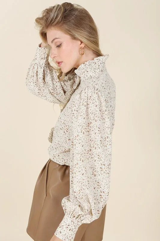 Stella Stand collar floral frill blouse