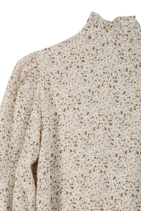 Stella Stand collar floral frill blouse