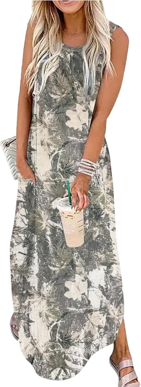 Summer Dresses for Women 2025 Beach Vacation Dress Boho Floral Sundresses Ladies Tropical Pockets Maxi Dress