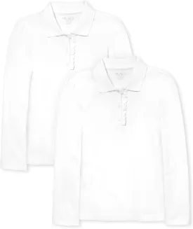 The Children's Place Girls' Multipack Long Sleeve Ruffle Pique Polos