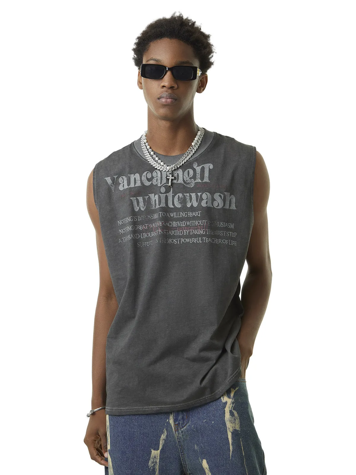 Thesupermade Heavy Worker Washed And Broken Retro Font VEST